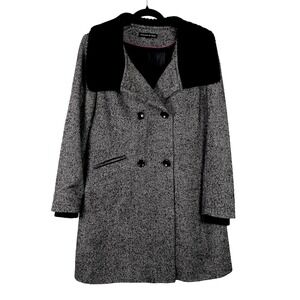 Preston York Womens Sz 14 Large Black Wool Long Pea Coat Double Breasted Pockets